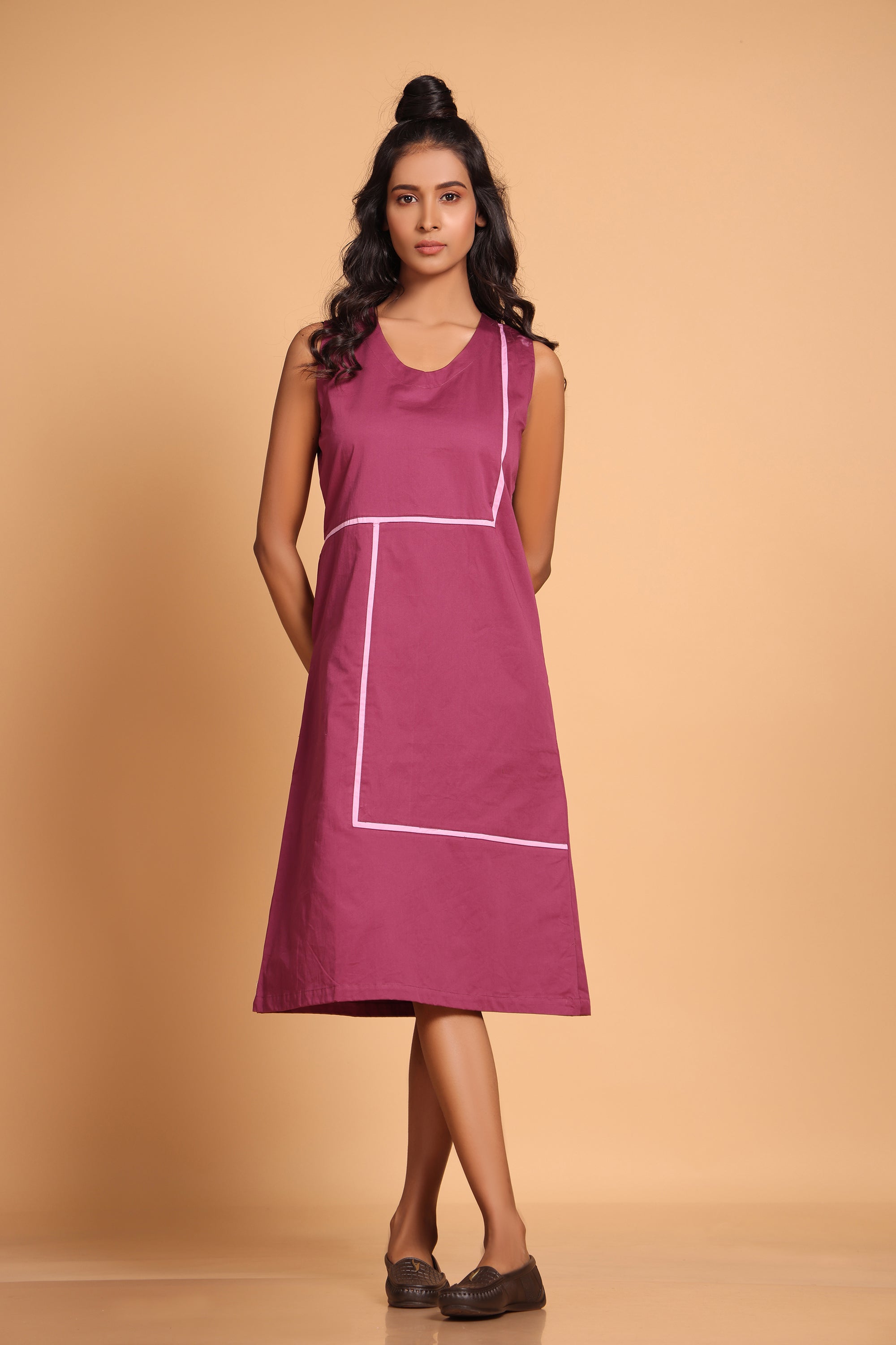 Elegant Cotton Sleeveless Dress - Purple(Amaranth)