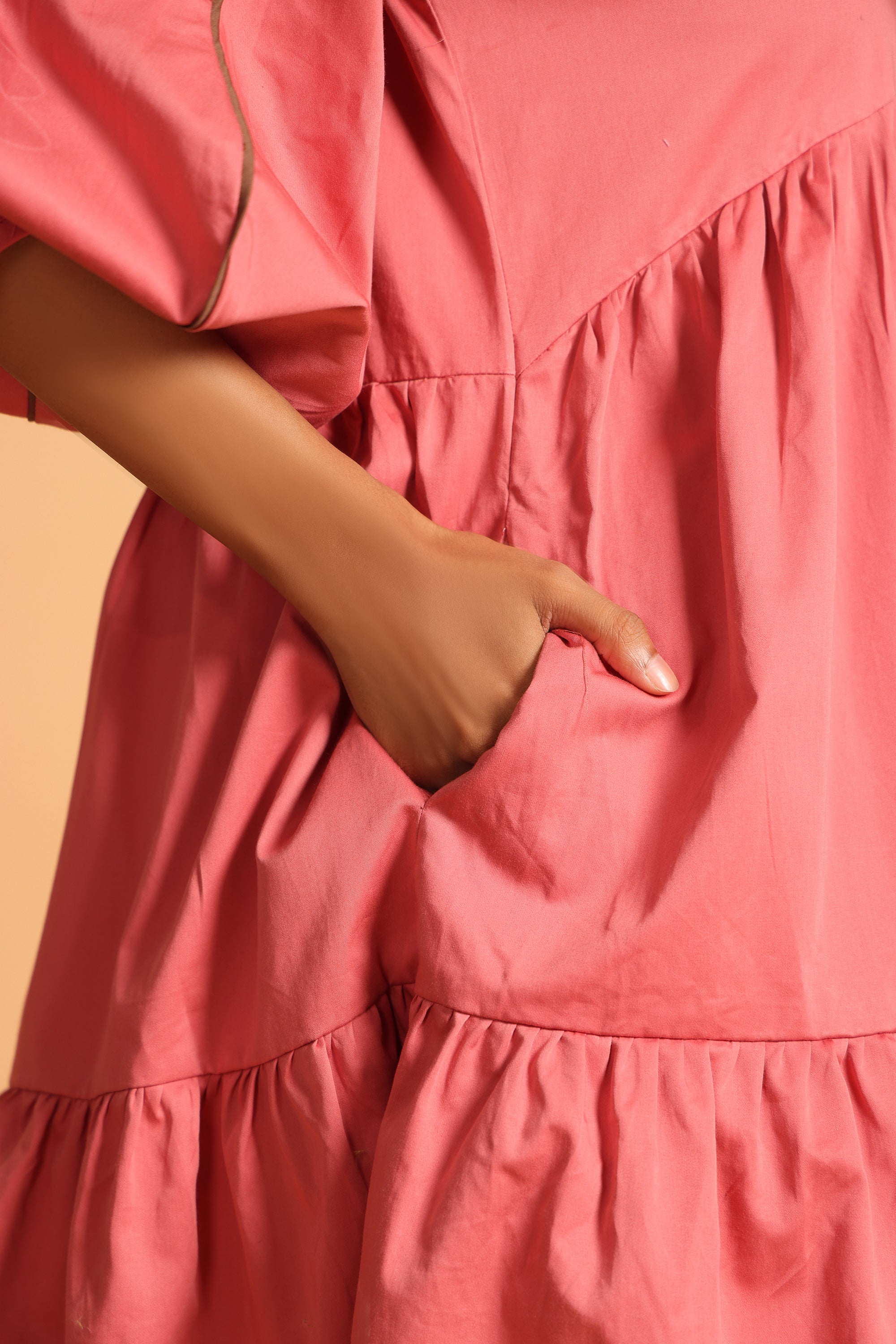Elegant Cotton Two-Tiered Dress - Rose(Slate Rose)