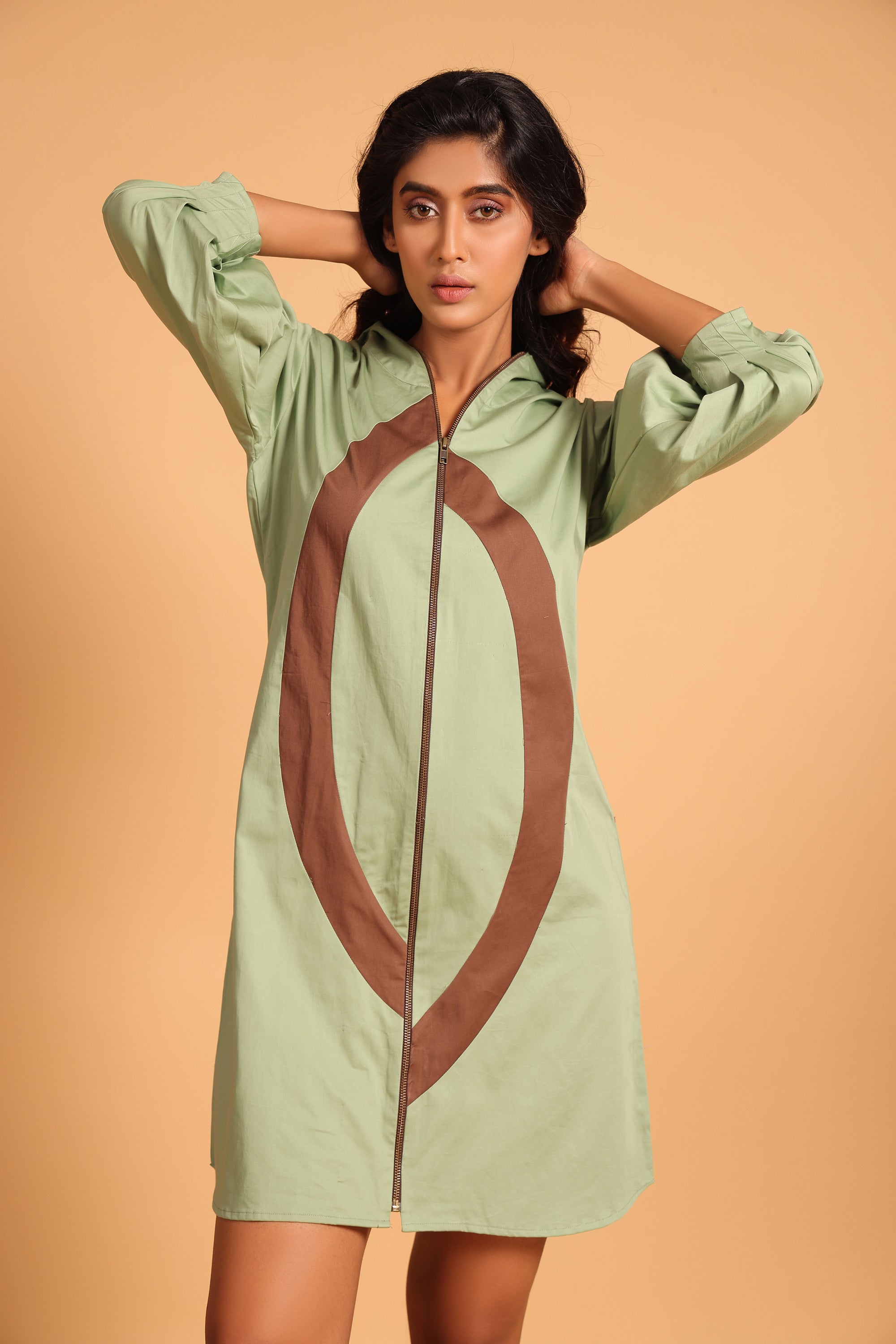 Trendy Cotton Hooded Jacket Dress - Green(Loden Frost)