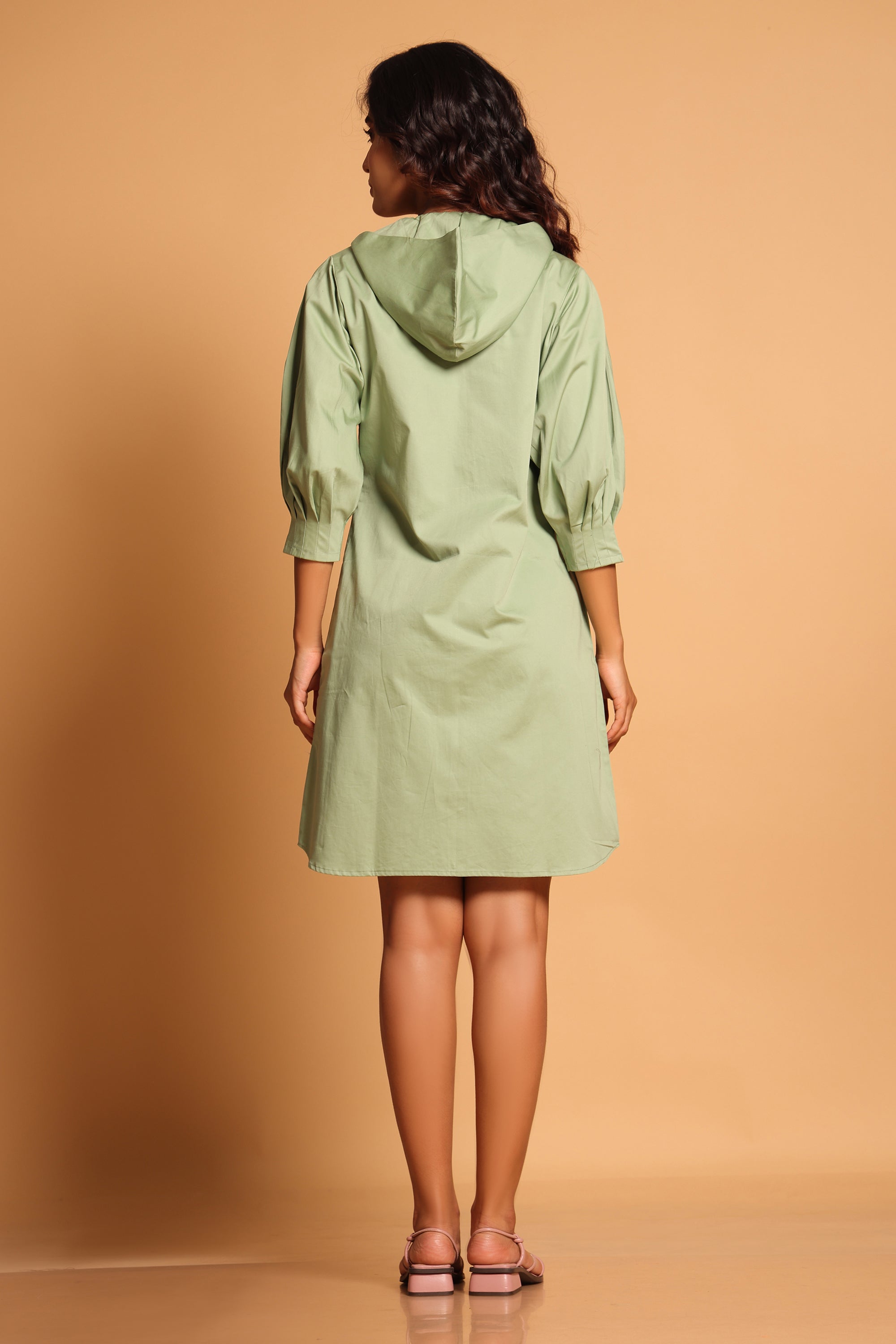 Trendy Cotton Hooded Jacket Dress - Green(Loden Frost)