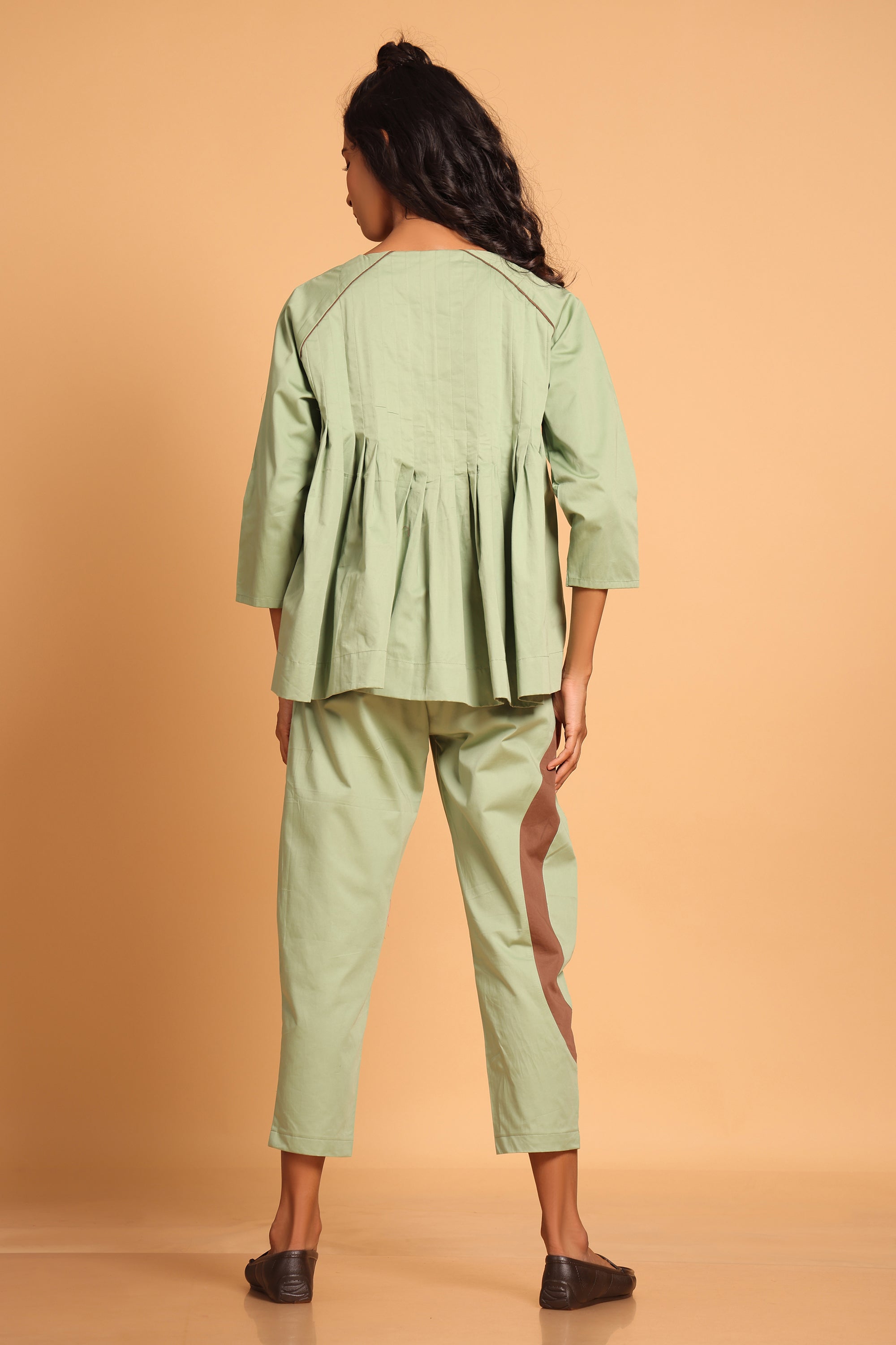 Casual Chic Cotton Pleated Ensemble Co-ord Set - Green(Loden Frost)