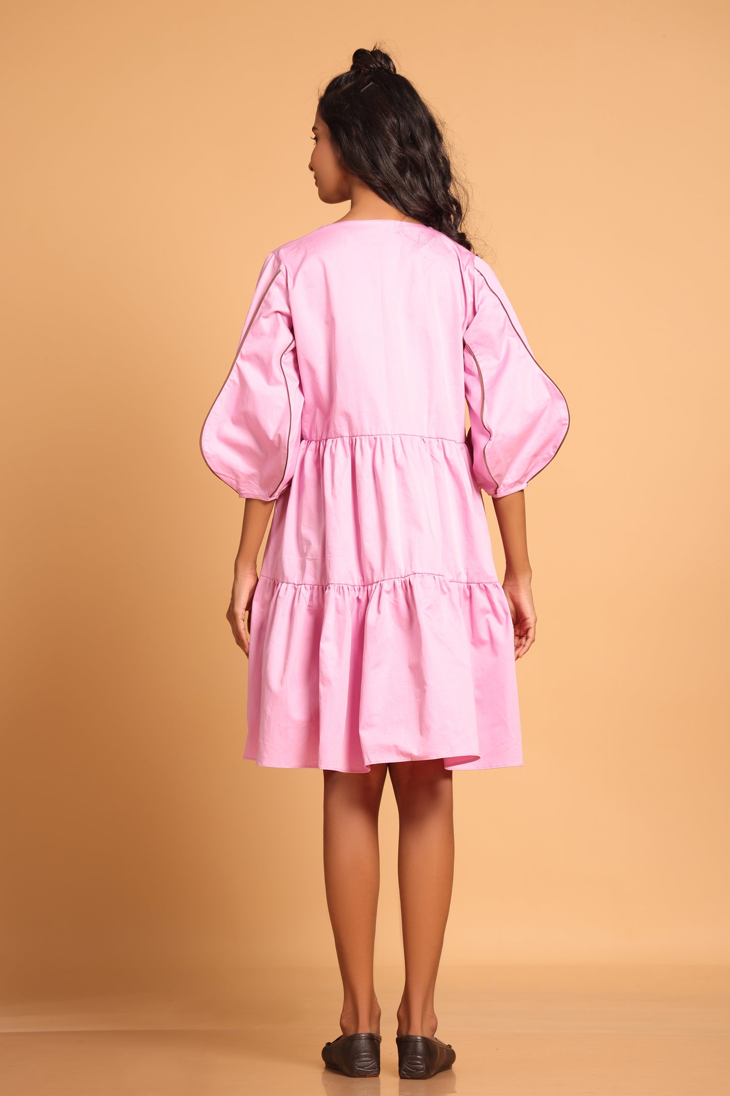 Elegant Cotton Two-Tiered Dress - Pink(Orchid)