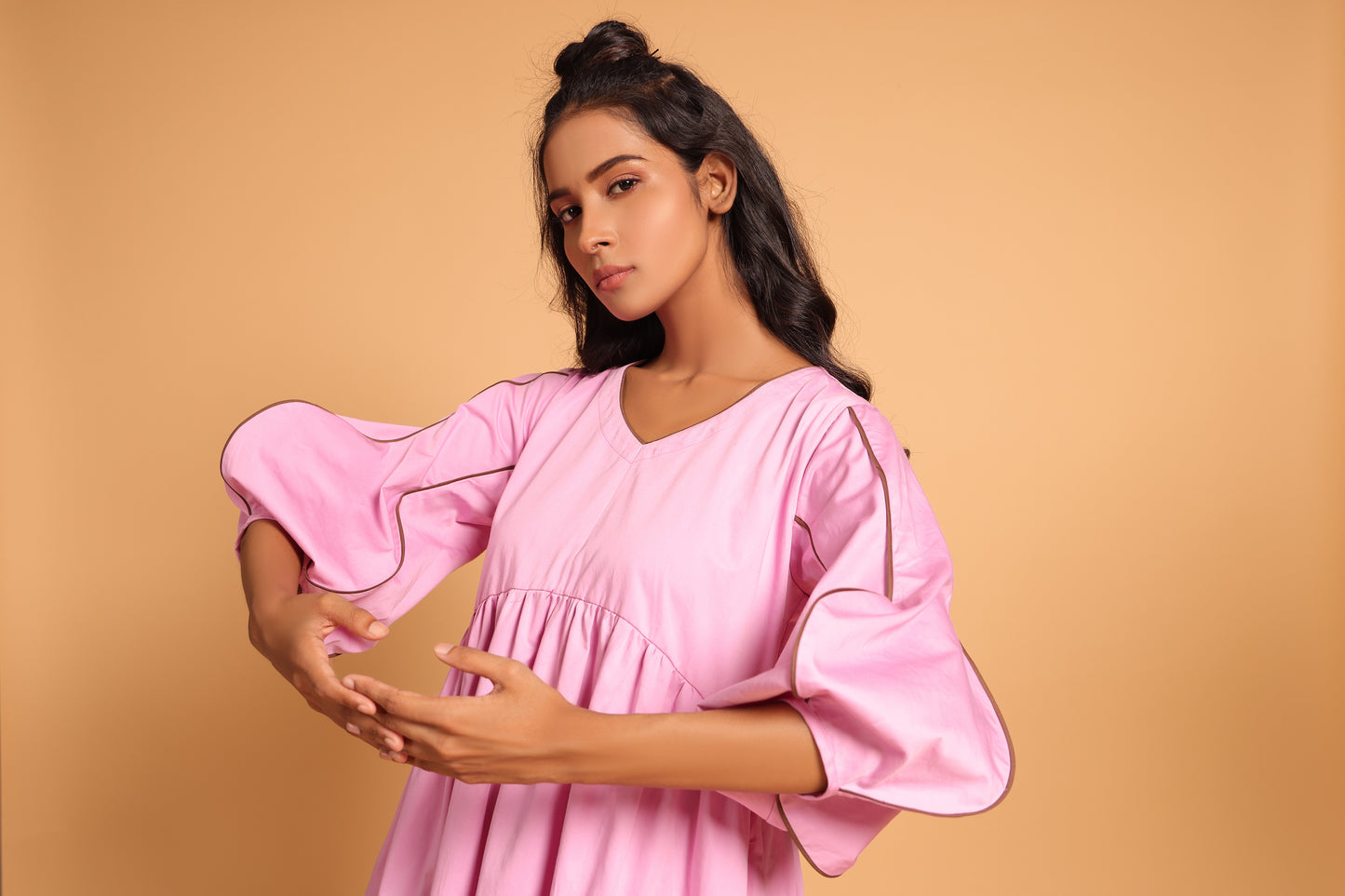 Elegant Cotton Two-Tiered Dress - Pink(Orchid)