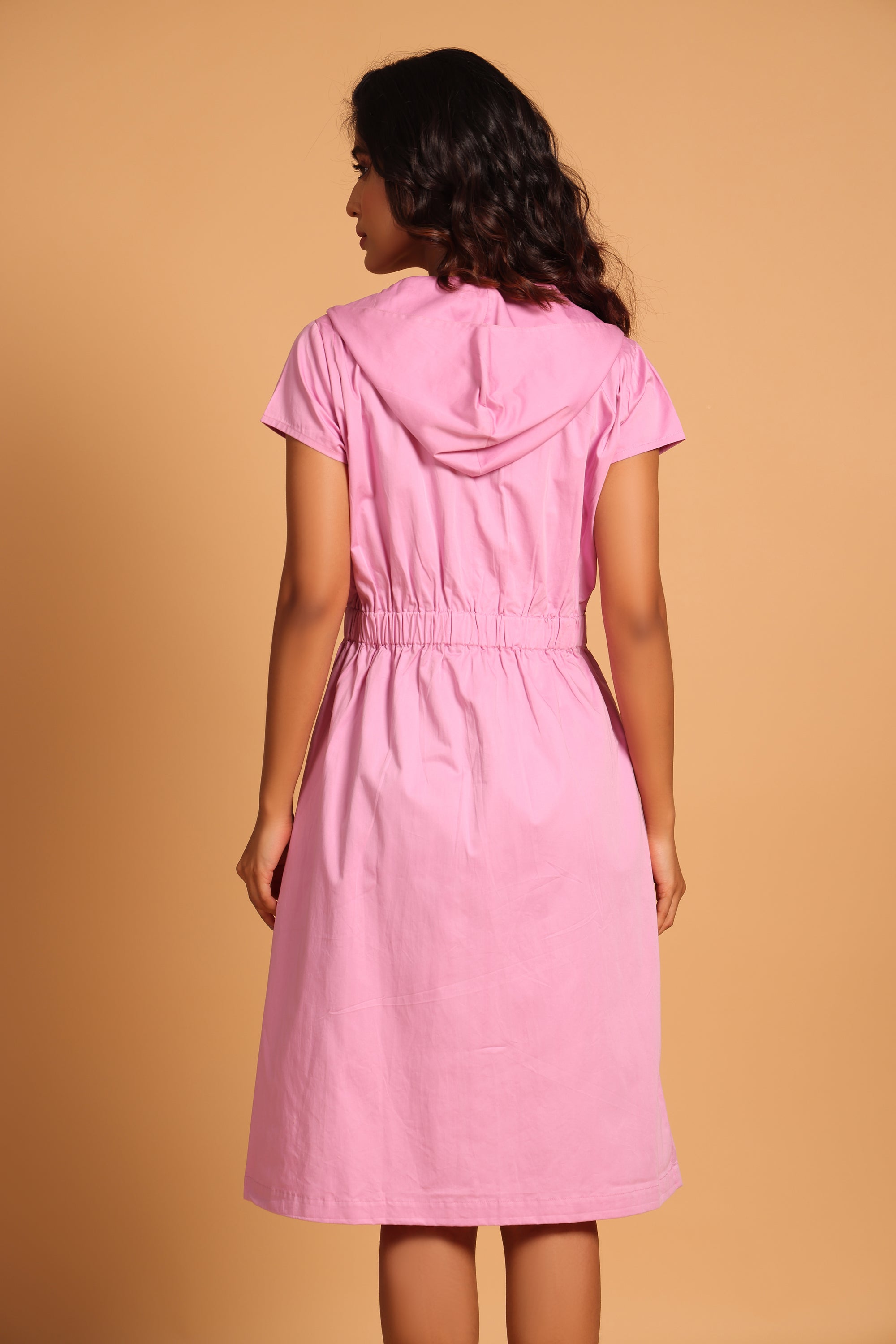 Casual Cotton Hooded Dress - Pink(Orchid)