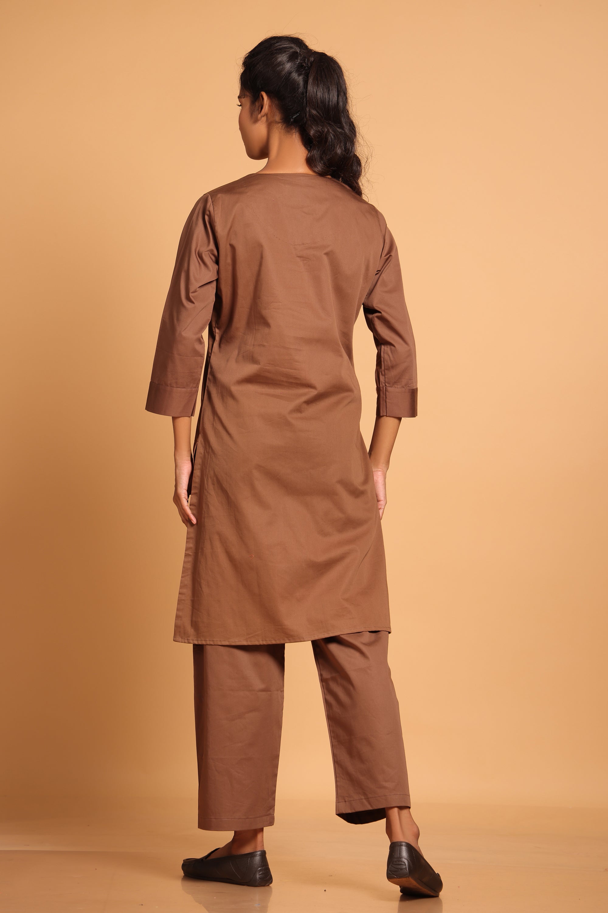 Elegant Cotton Co-ord Ensemble - Brown(Rain Drum)