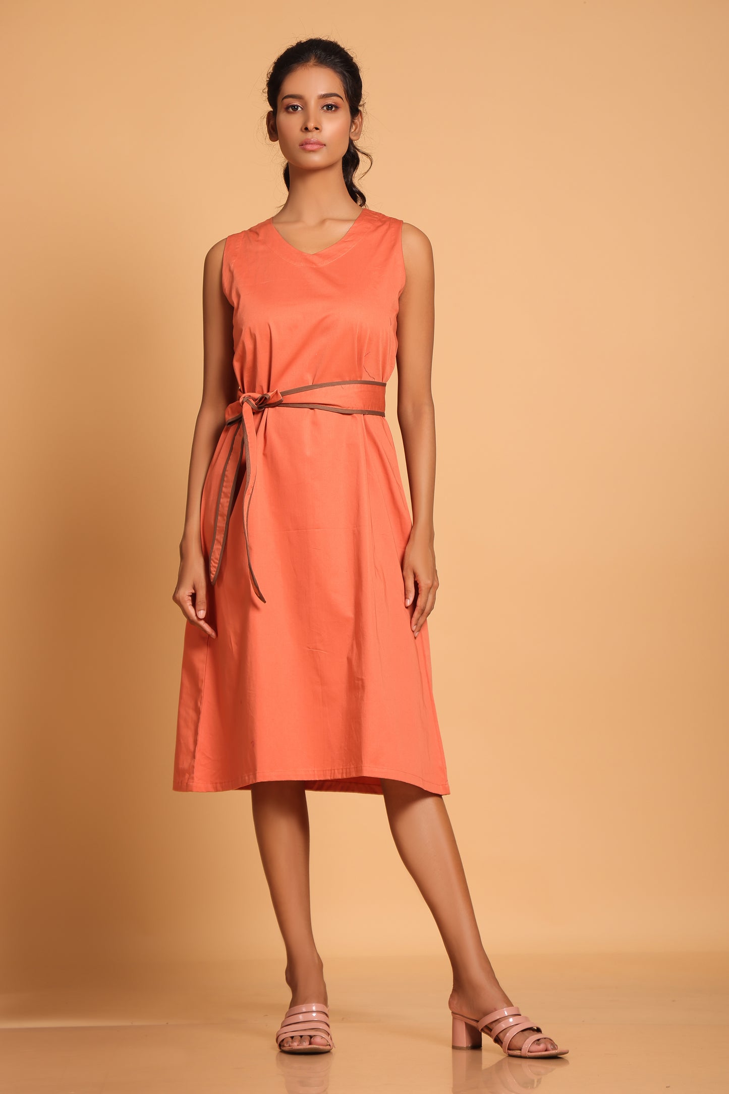 Chic Cotton Trench Coat Set - Orange(Ginger Spice)