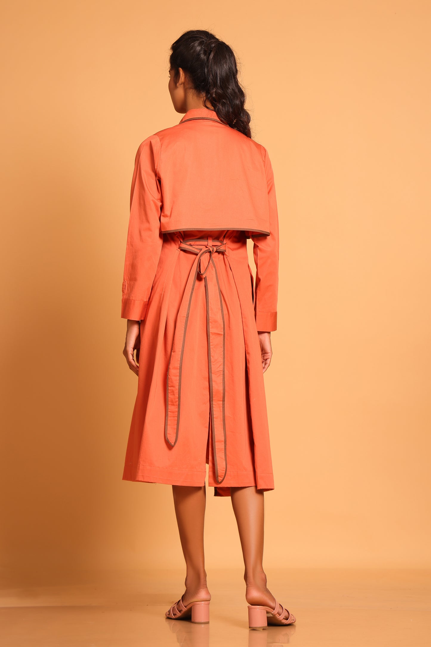 Chic Cotton Trench Coat Set - Orange(Ginger Spice)
