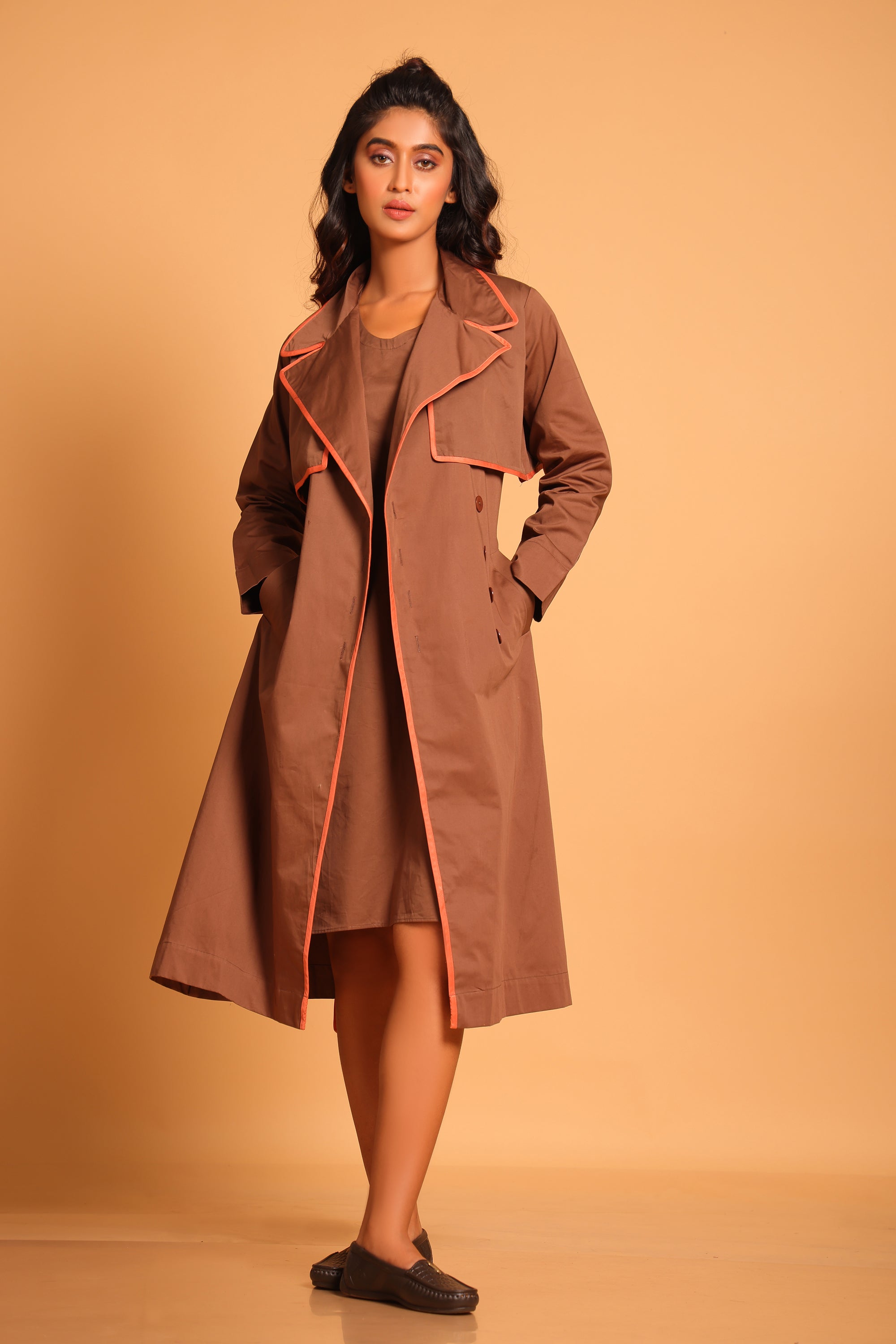 Chic Cotton Trench Coat Set - Brown(Rain Drum)