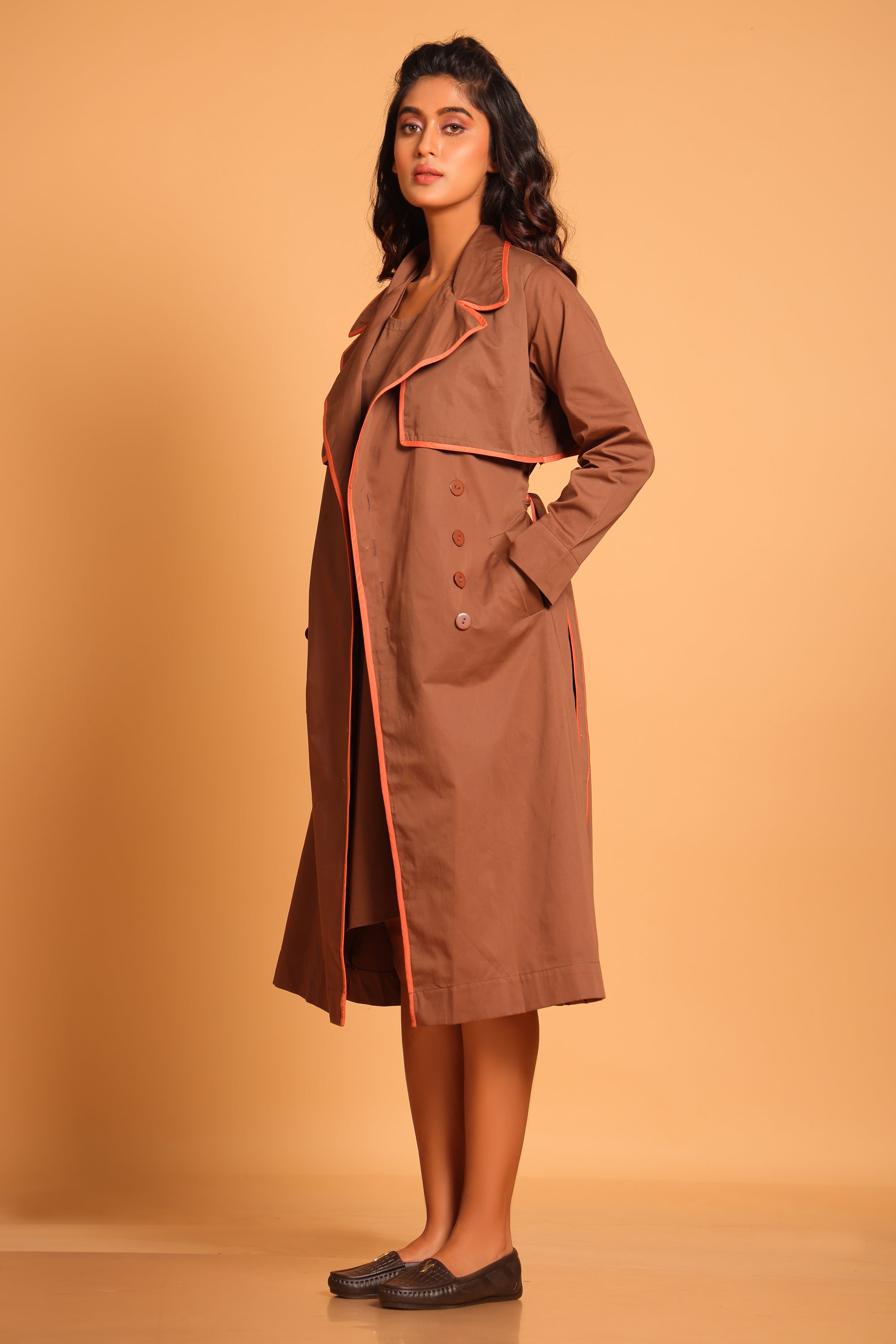 Chic Cotton Trench Coat Set - Brown(Rain Drum)
