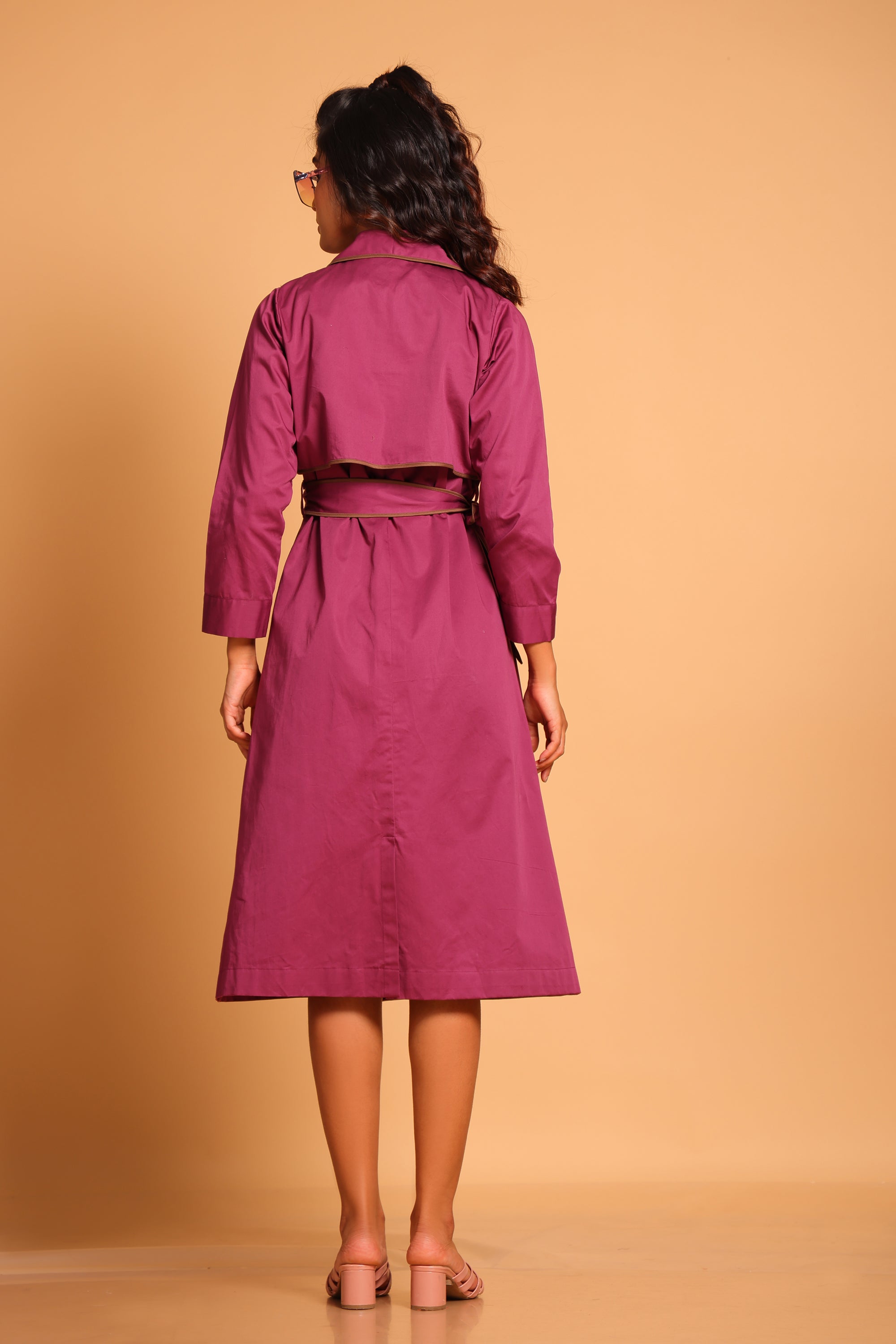 Chic Cotton Trench Coat Set - Purple(Amaranth)