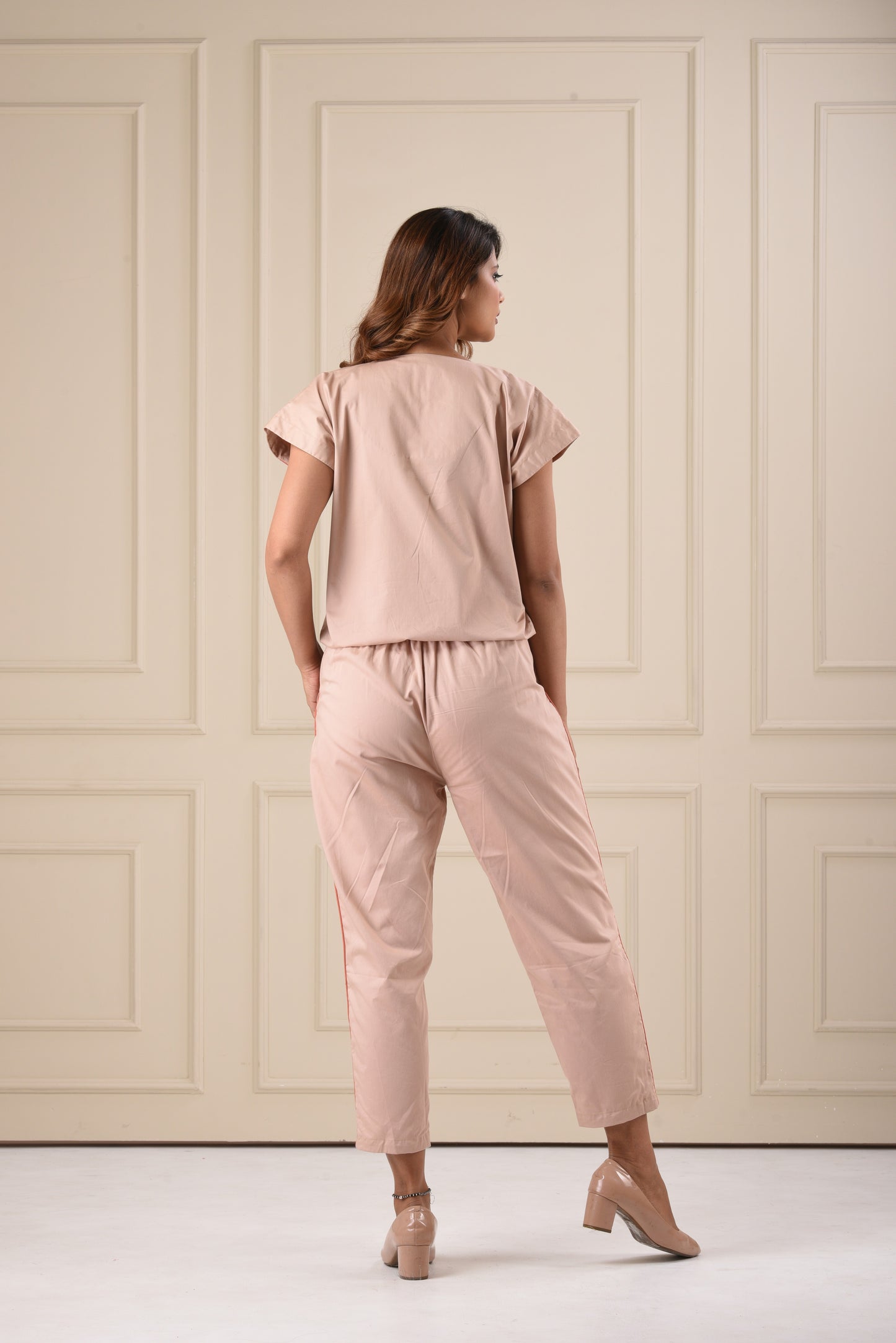Diagonal Flow Co-Ord Set- Beige