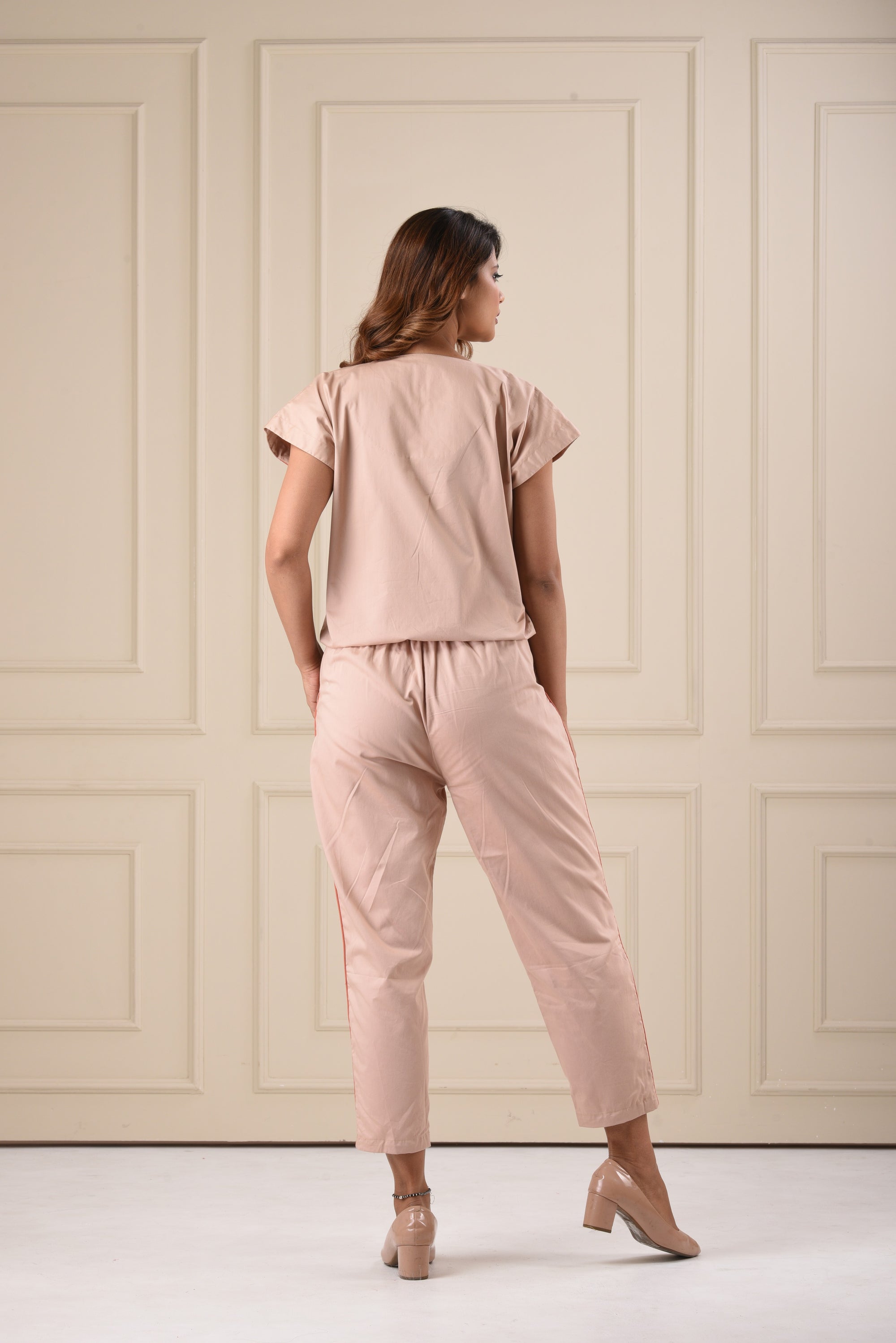 Diagonal Flow Co-Ord Set- Beige