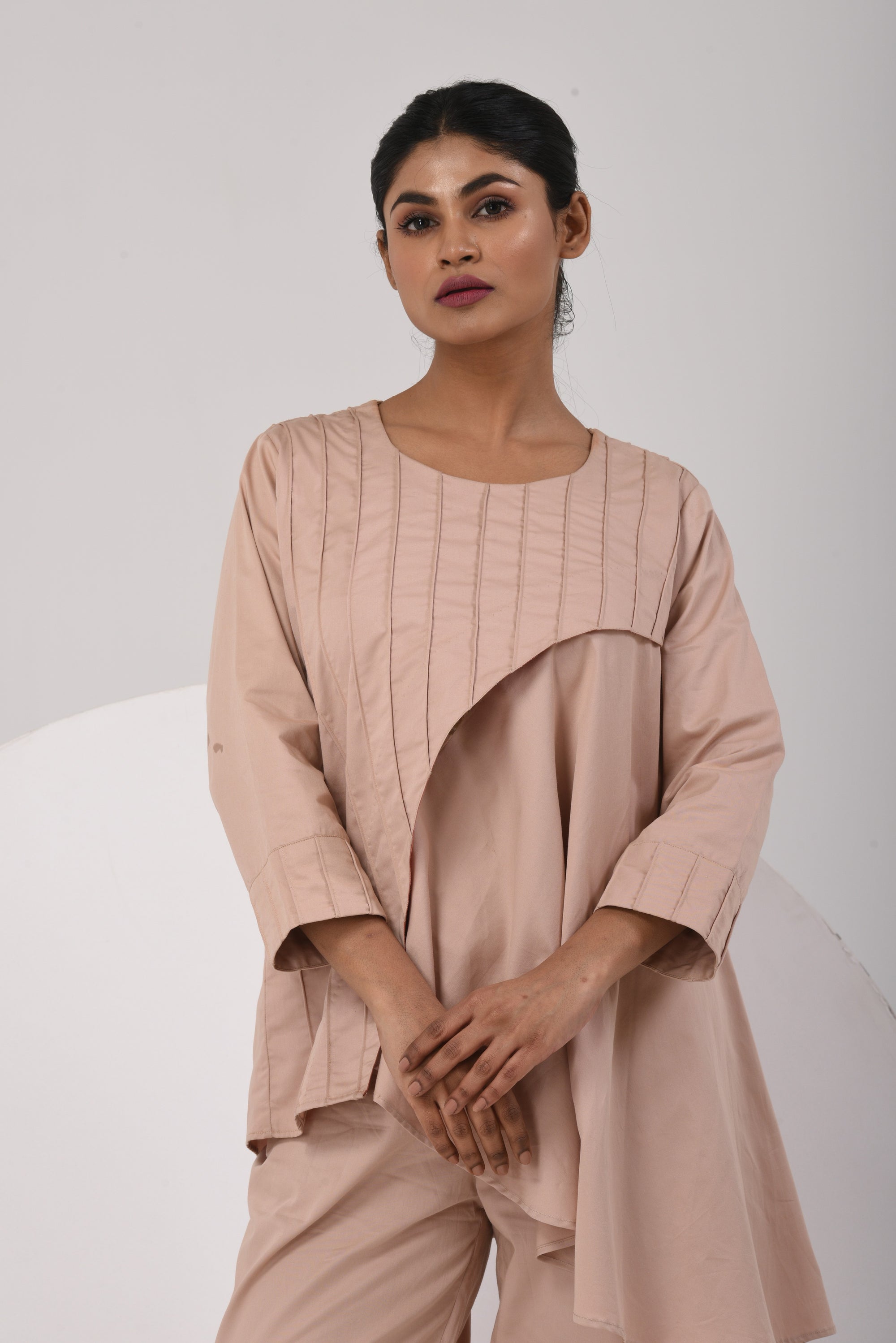 Tilted Elegance Co-Ord Set - Beige