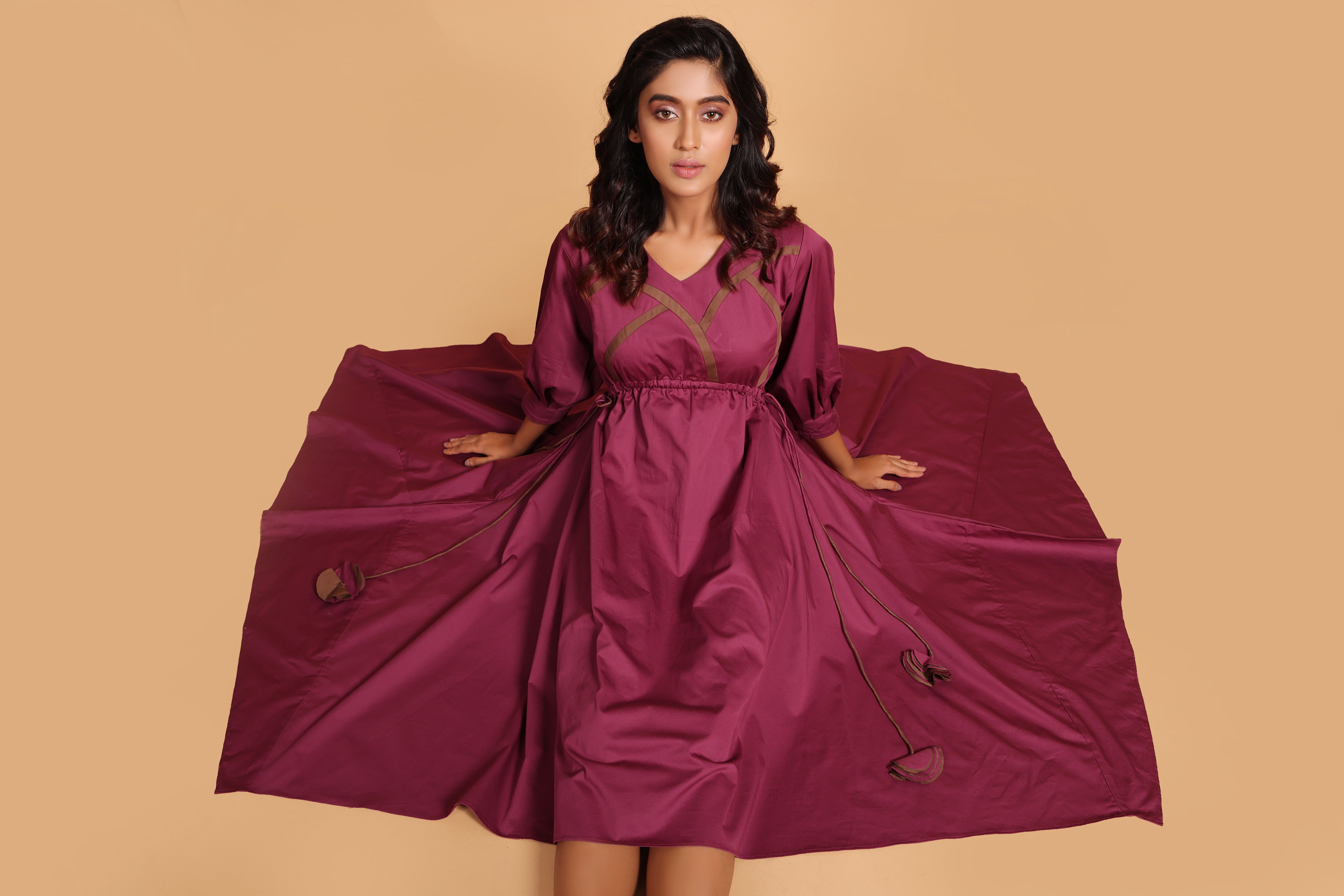 Chic Cotton Handkerchief Dress - Purple(Amaranth) – Adoksh