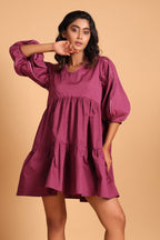 Elegant Cotton Two-Tiered Dress - Purple(Amaranth)
