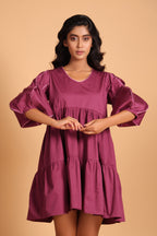 Elegant Cotton Two-Tiered Dress - Purple(Amaranth)