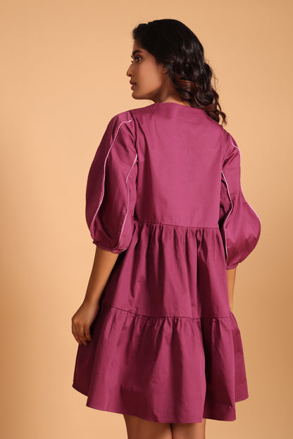 Elegant Cotton Two-Tiered Dress - Purple(Amaranth)
