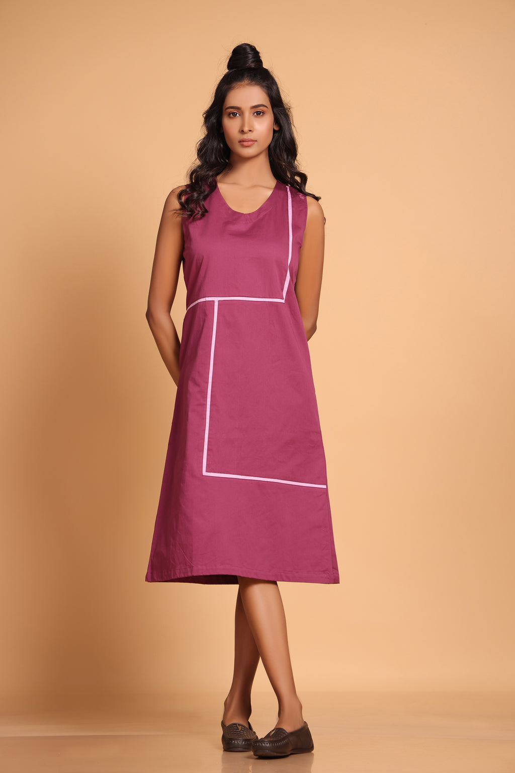 Elegant Cotton Sleeveless Dress - Purple(Amaranth)