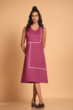 Elegant Cotton Sleeveless Dress - Purple(Amaranth)