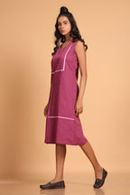 Elegant Cotton Sleeveless Dress - Purple(Amaranth)