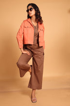 Stylish Cotton Two-Piece Jumpsuit Set - Orange(Ginger Spice)