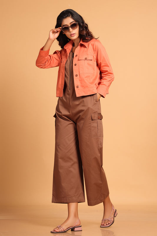 Stylish Cotton Two-Piece Jumpsuit Set - Orange(Ginger Spice)