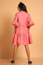 Elegant Cotton Two-Tiered Dress - Rose(Slate Rose)