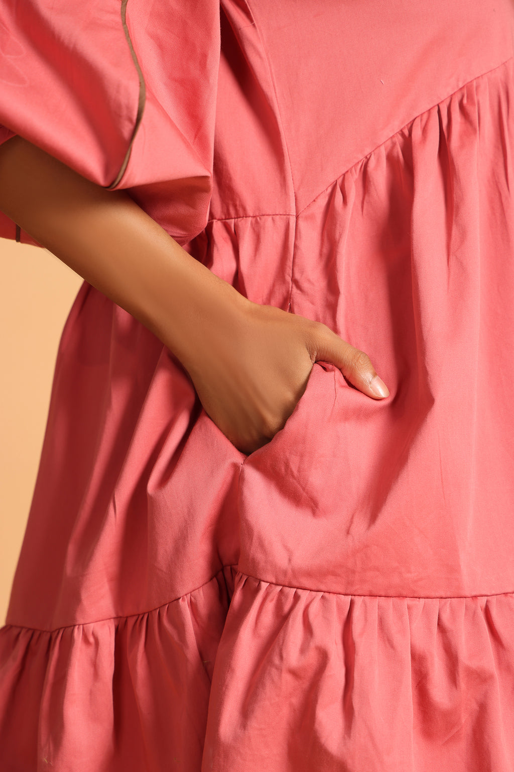 Elegant Cotton Two-Tiered Dress - Rose(Slate Rose)