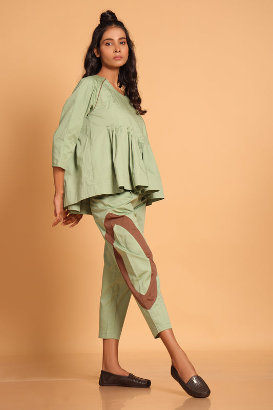 Casual Chic Cotton Pleated Ensemble Co-ord Set - Green(Loden Frost)