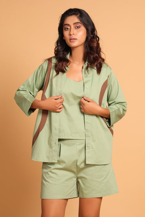Arcs of Comfort 3-Piece Cotton Co-ord Set - Green(Loden Frost)