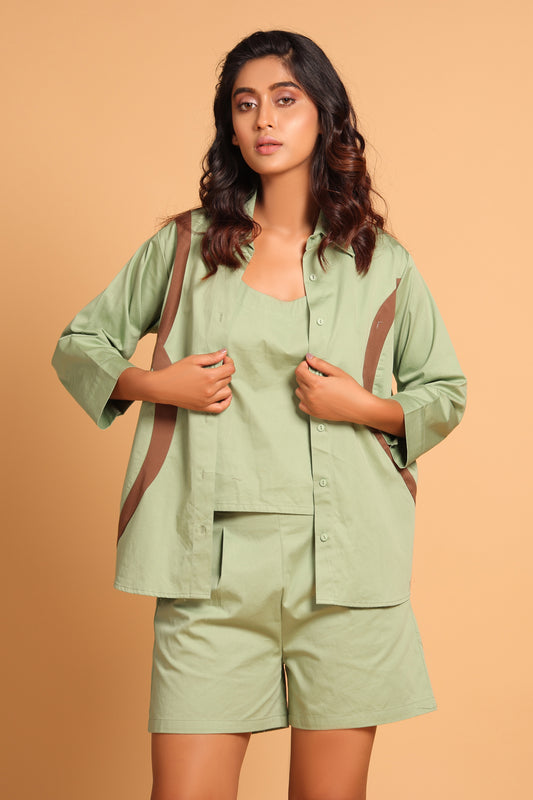 Arcs of Comfort 3-Piece Cotton Co-ord Set - Green(Loden Frost)