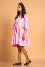 Elegant Cotton Two-Tiered Dress - Pink(Orchid)