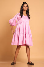 Elegant Cotton Two-Tiered Dress - Pink(Orchid)