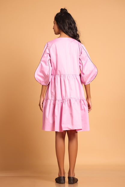 Elegant Cotton Two-Tiered Dress - Pink(Orchid)