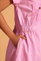 Casual Cotton Hooded Dress - Pink(Orchid)