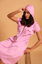 Casual Cotton Hooded Dress - Pink(Orchid)