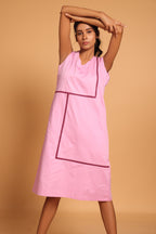 Elegant Cotton Sleeveless Dress- Pink(Orchid)