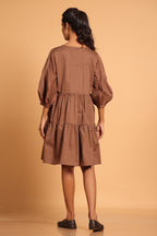Elegant Cotton Two-Tiered Dress - Brown(Rain Drum)