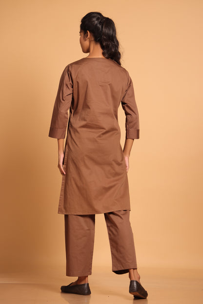 Elegant Cotton Co-ord Ensemble - Brown(Rain Drum)