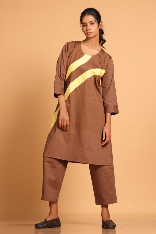 Elegant Cotton Co-ord Ensemble - Brown(Rain Drum)