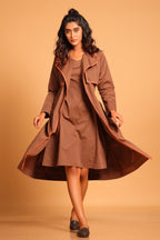 Chic Cotton Trench Coat Set - Brown(Rain Drum)