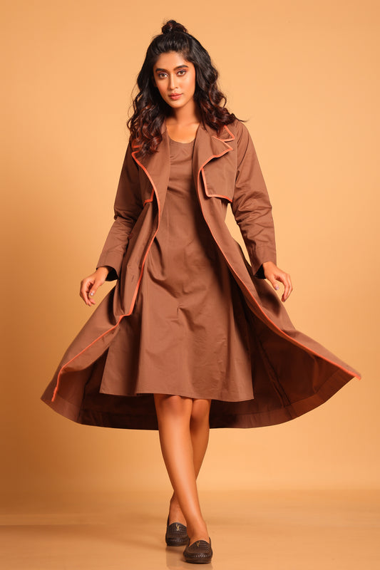 Chic Cotton Trench Coat Set - Brown(Rain Drum)