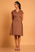 Casual Cotton Hooded Dress - Brown(Rain Drum)