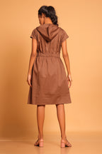 Casual Cotton Hooded Dress - Brown(Rain Drum)