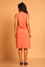 Elegant Cotton Sleeveless Dress - Orange(Ginger Spice)