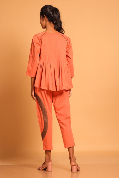 Casual Chic Cotton Pleated Ensemble Co-ord Set - Orange(Ginger Spice)