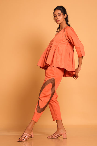 Casual Chic Cotton Pleated Ensemble Co-ord Set - Orange(Ginger Spice)