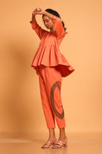 Casual Chic Cotton Pleated Ensemble Co-ord Set - Orange(Ginger Spice)