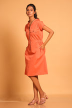 Casual Cotton Hooded Dress - Orange(Ginger Spice)