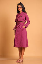 Chic Cotton Trench Coat Set - Purple(Amaranth)